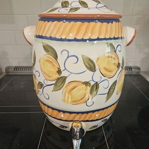 Hand-Painted Ceramic Beverage Dispenser with Provincial Lemon Design